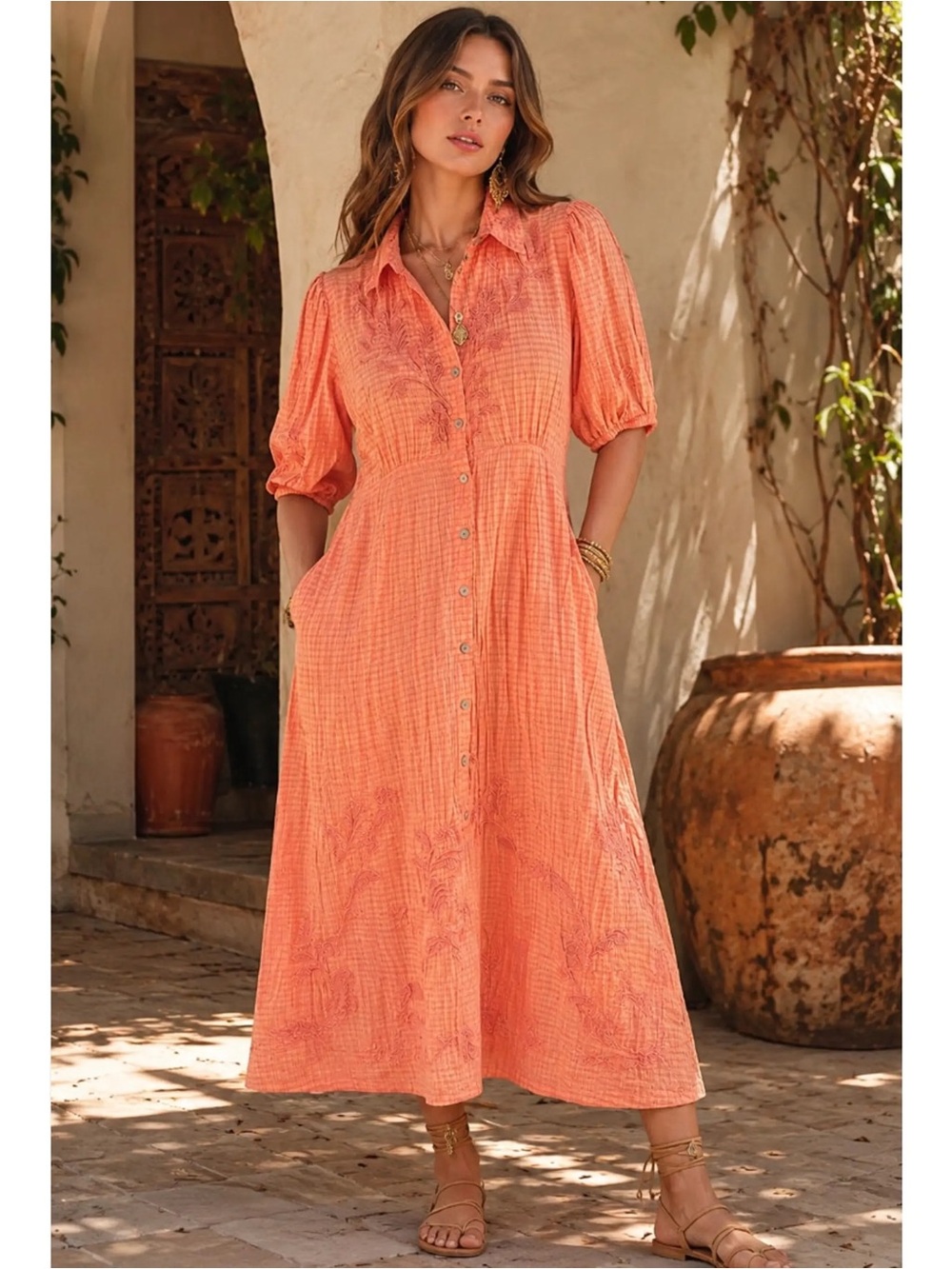 Johnny Was $298 Orla Puff Sleeve Cotton Shirt Dress Peach Sz M Women’s
(Oct A-1